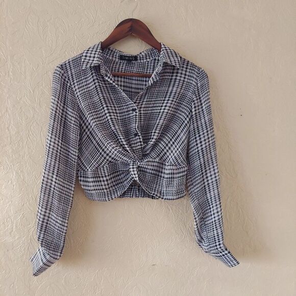 Timing Tops - TIMING Houndstooth Cropped Blouse Sz Small